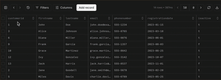 add filter to table view